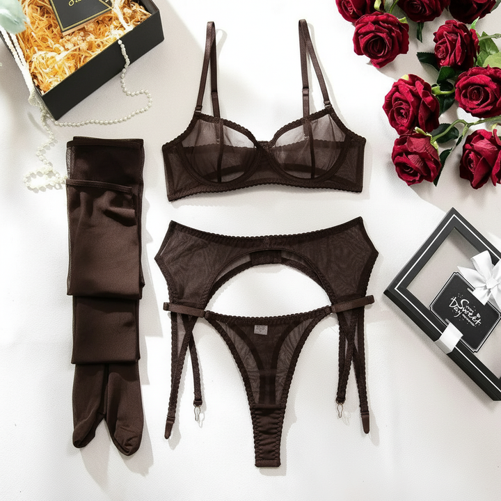 Sheer Mesh Bra &amp; Garter Panty Set
