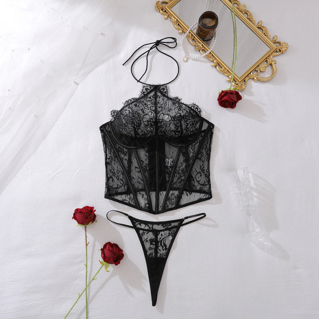 Floral Lace Corset Set