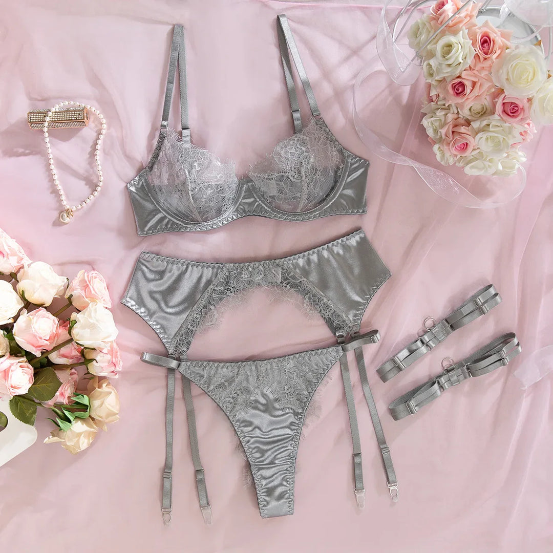 Satin Lace Garter Lingerie Set