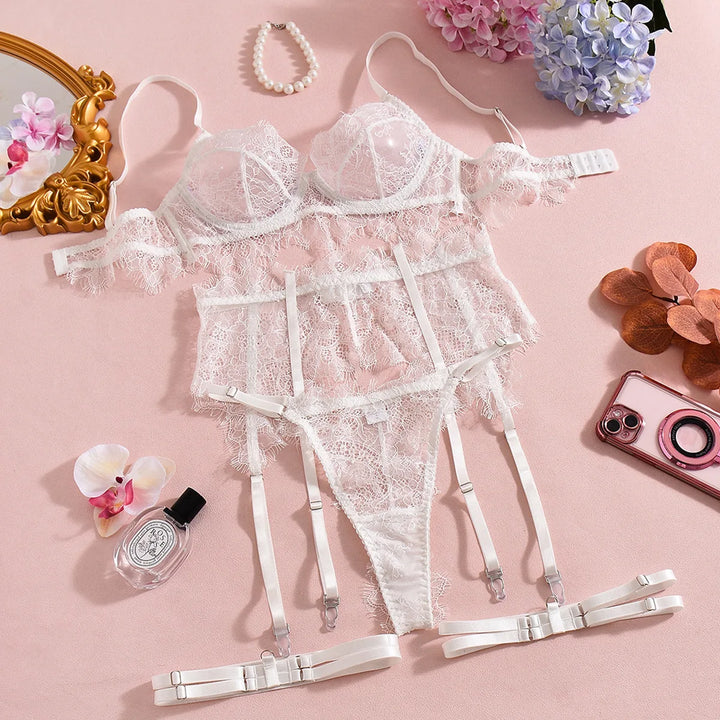 Eyelash Lace Garter Lingerie Set