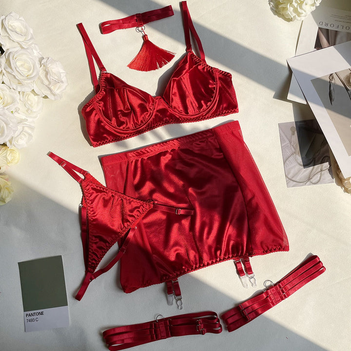 Sexy Satin Lingerie 5-Piece Set