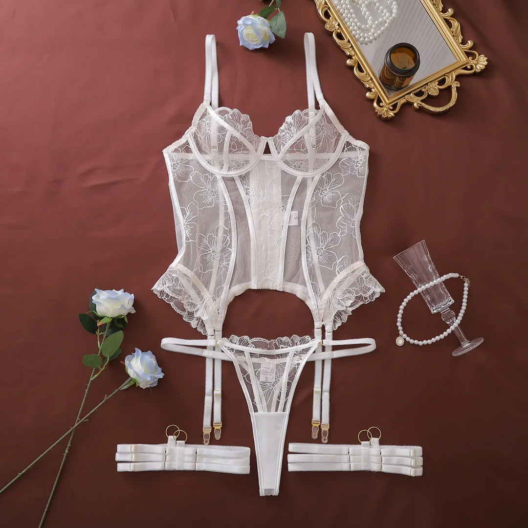Embroidered Corset Garter Set