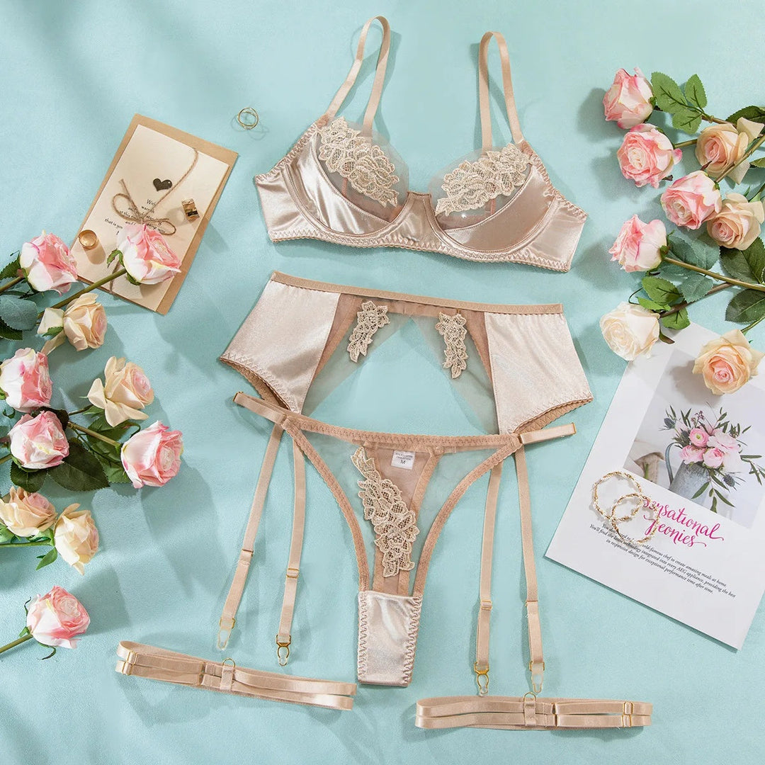 Floral Lace Garter Lingerie Set