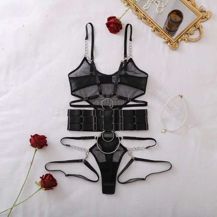 Chain Harness Mesh Bodysuit Set