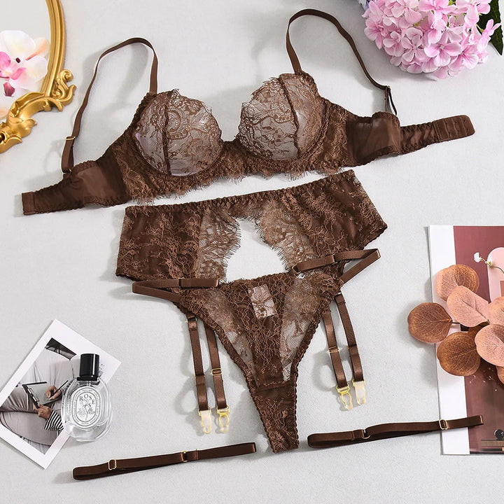 Floral Lace High-Waist Garter Set
