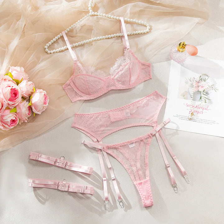 High-Waist Lace Garter Lingerie Set