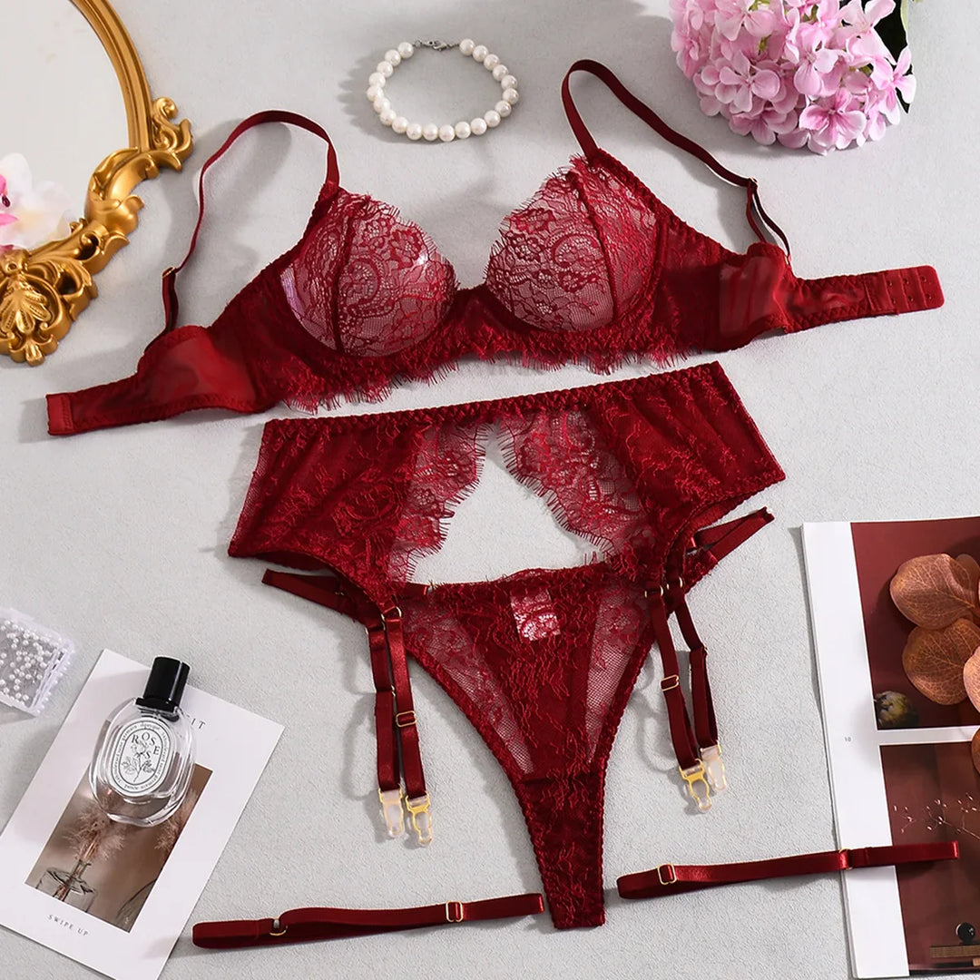 Floral Lace High-Waist Garter Set