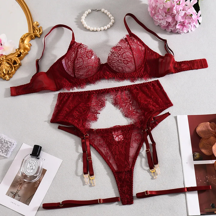 Floral Lace High-Waist Garter Set