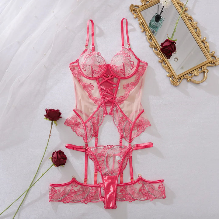 Blush Pink Lace-Up Corset Teddy