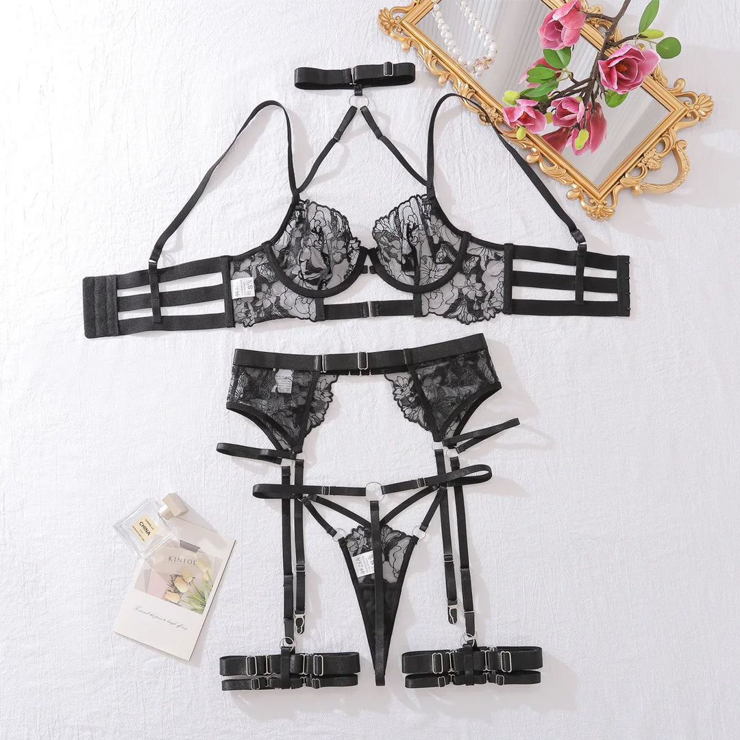 Seductive Strappy Lace Lingerie Set