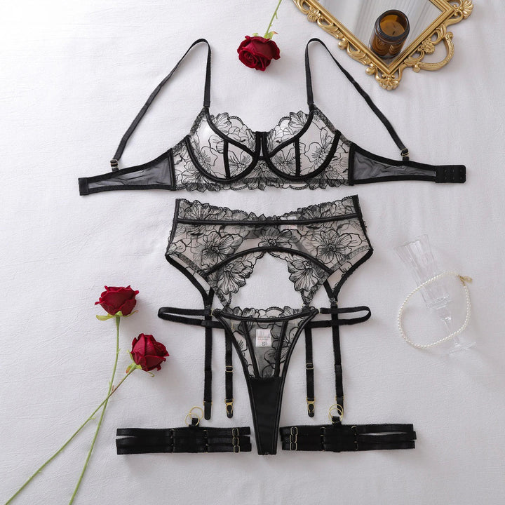 Embroidered High-Waist Garter Set