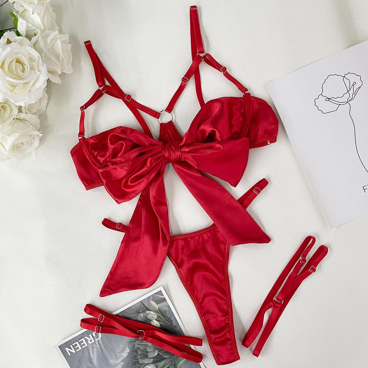 Sexy Bowknot Lingerie Satin Set