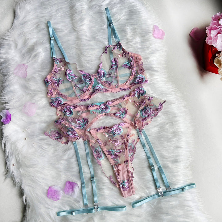 Floral Transparent Intimate Mesh Set