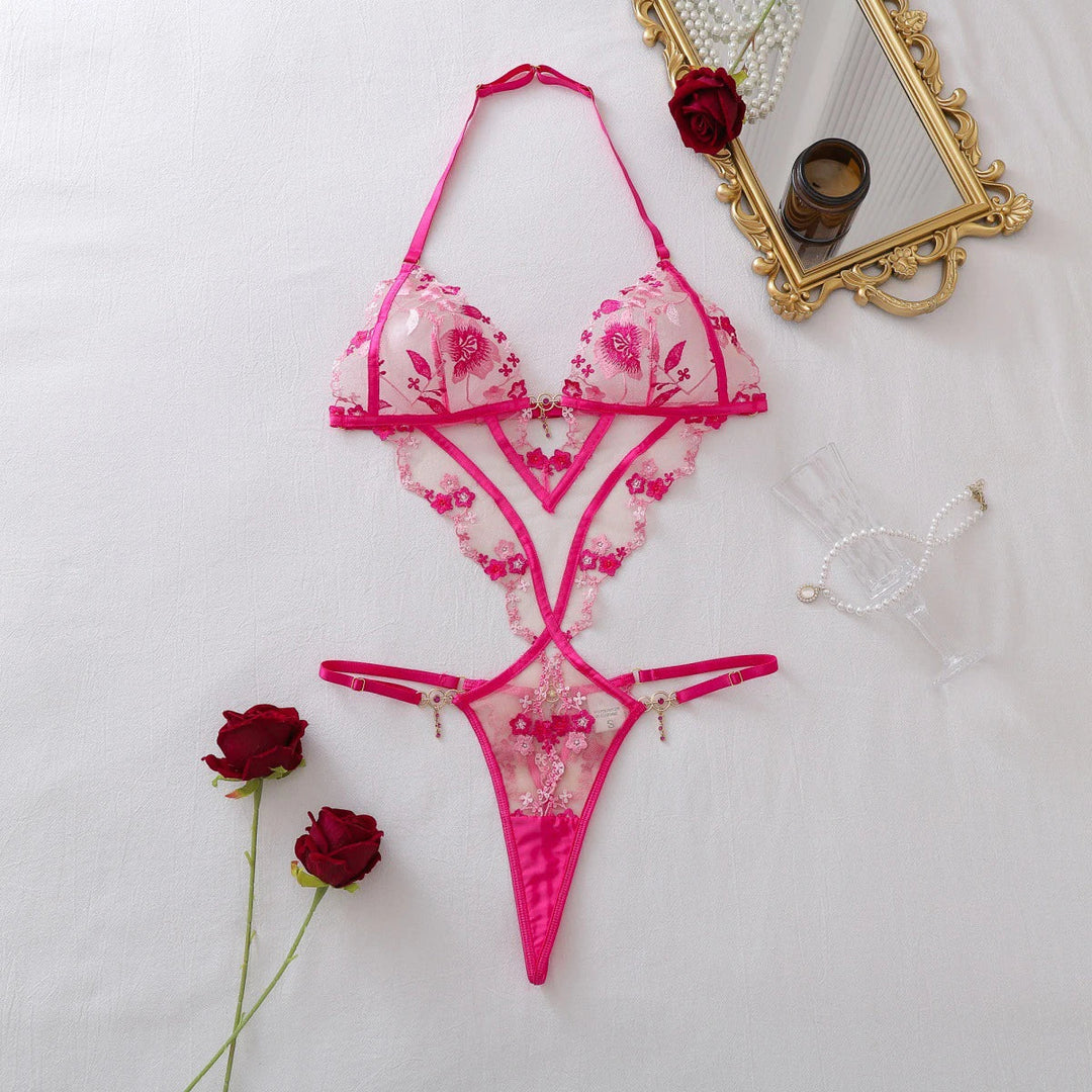 Floral Embroidered Mesh Bodysuit