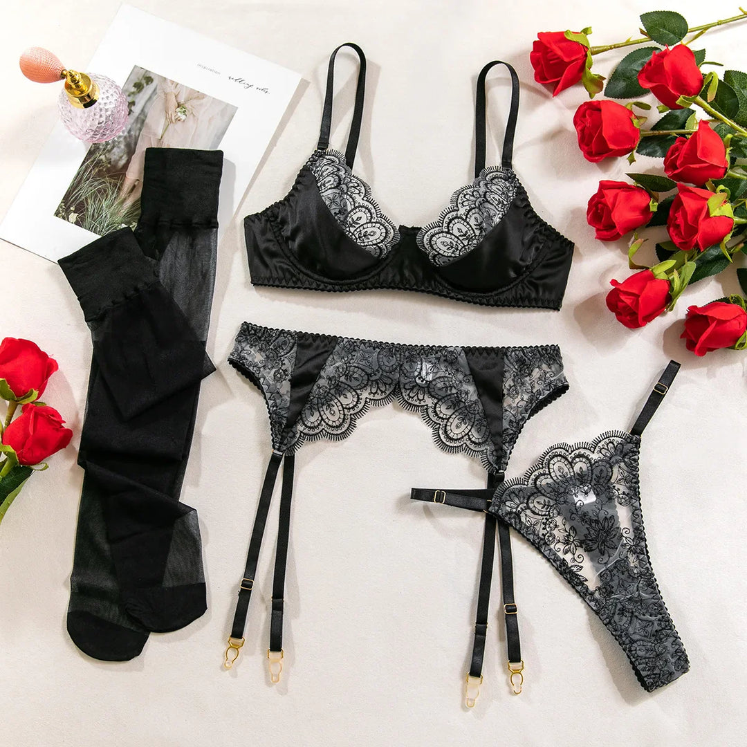 Lace Garter Bra &amp; Panty Set