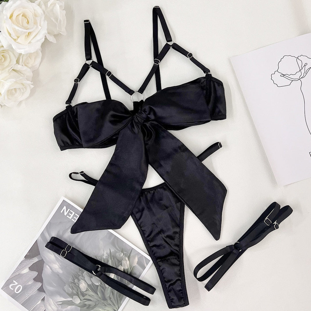Sexy Bowknot Lingerie Satin Set