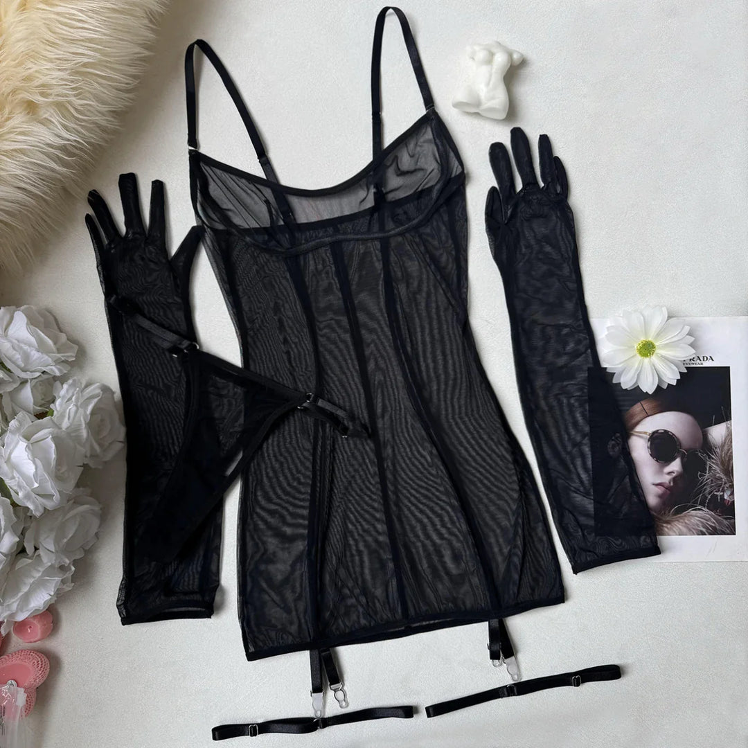 Midnight Sheer Mesh Nightdress Set