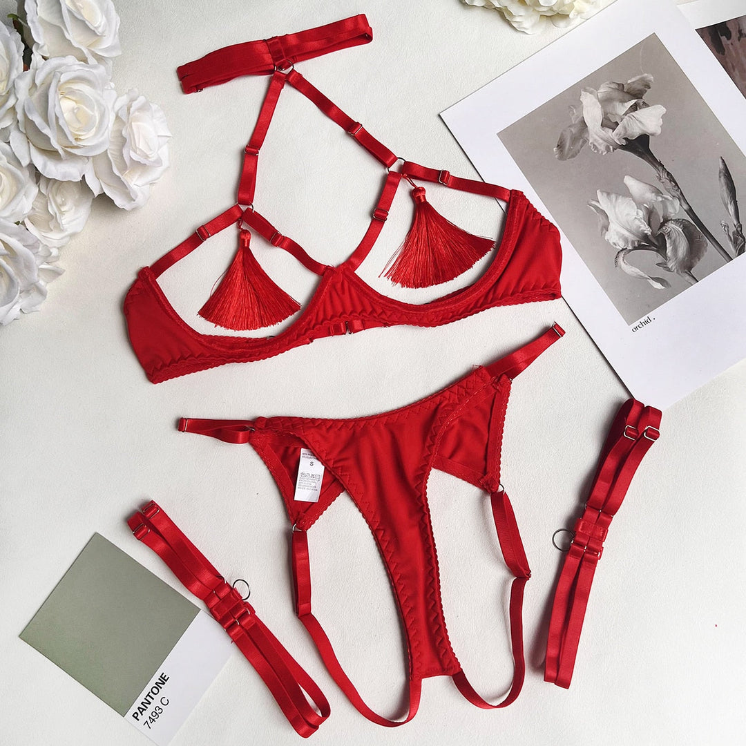 Tassel Open Bra Hot Set