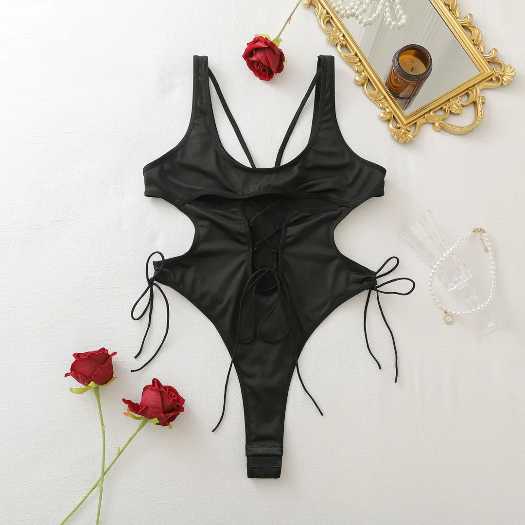 Strappy Lace-Up Cut Out Bodysuit