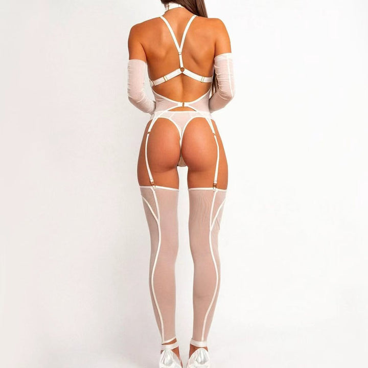 Geometric Strapping Mesh Bodysuit Set